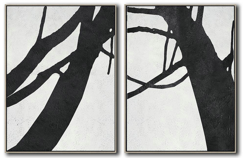 Huge Abstract Painting On Canvas,Set Of 2 Minimal Painting On Canvas - Lounge Room Decor